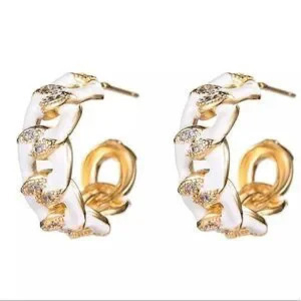New Enamel White Gold Chain Hoop?Earrings